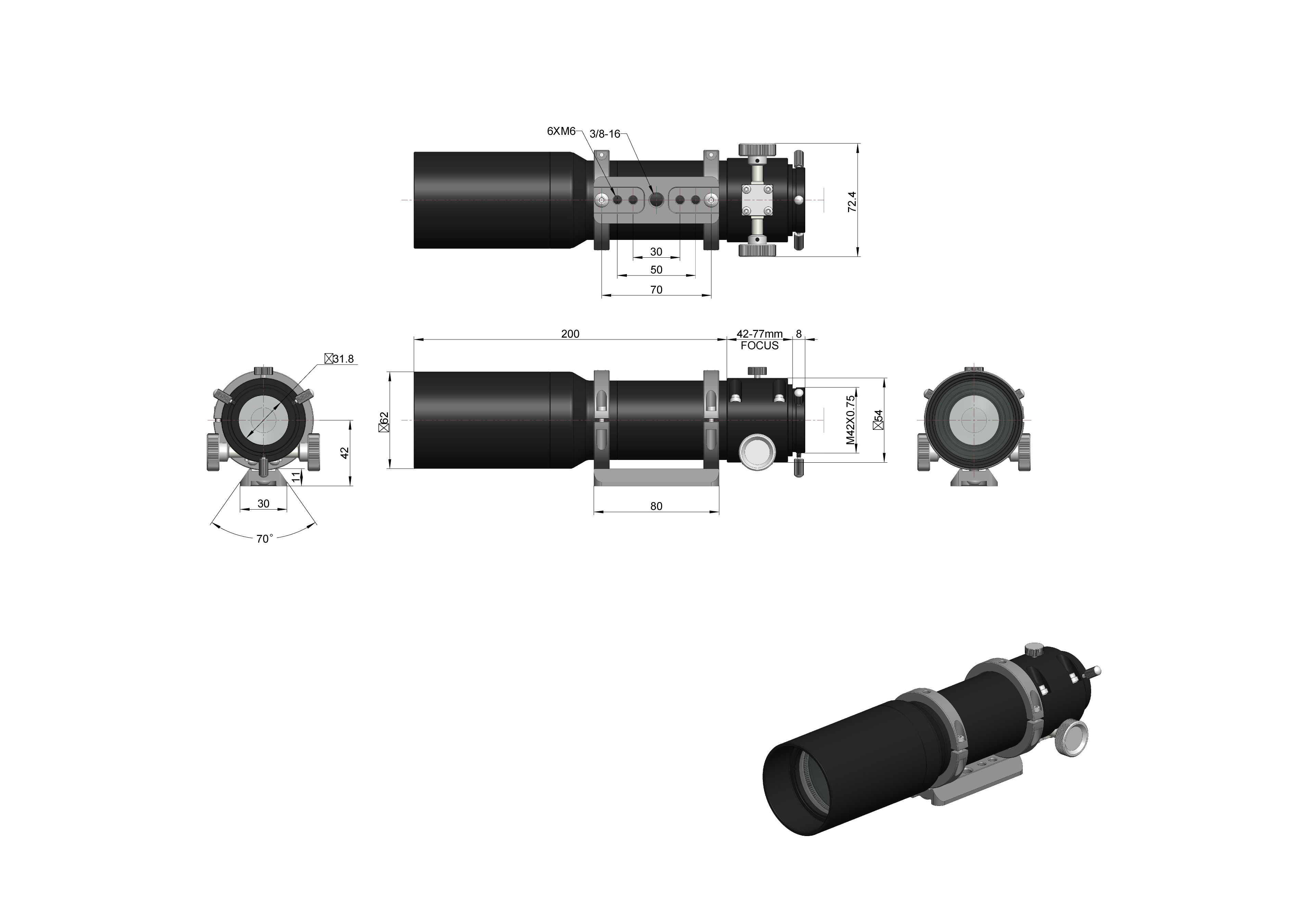 点击查看大图 GS-250AC导星镜尺寸图